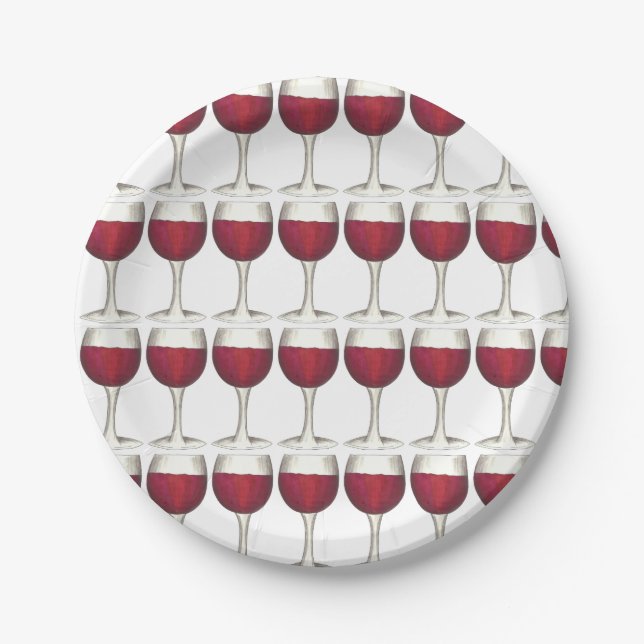 Plato De Papel Vino Rojo Merlot Glasses Cocktail Fiesta Placa (Anverso)
