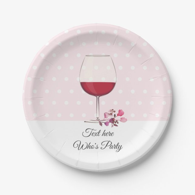 Plato De Papel vino tinto, cumpleaños adulto, boda, floral (Anverso)