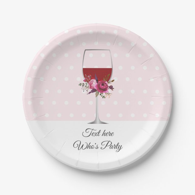 Plato De Papel vino tinto, cumpleaños adulto, boda, floral (Anverso)