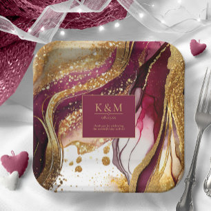 Plato De Papel Vino Tinto Espumoso de Boda Abstract ID1018