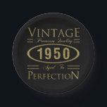 Plato De Papel Vintage 1950 70th Birthday Premium Quality<br><div class="desc">Una buena idea de regalo de cumpleaños que dice 'Vintage,  calidad premium,  envejecido a la perfección'. Perfecto para celebrar los 70 años de los hombres y mujeres que nacieron en 1950!'</div>