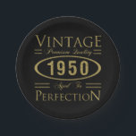 Plato De Papel Vintage 1950 70th Birthday Premium Quality<br><div class="desc">Una buena idea de regalo de cumpleaños que dice 'Vintage,  calidad premium,  envejecido a la perfección'. Perfecto para celebrar los 70 años de los hombres y mujeres que nacieron en 1950!'</div>