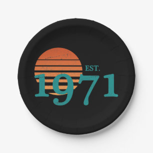 Plato De Papel Vintage 1971 50th Birthday Retro Sunset