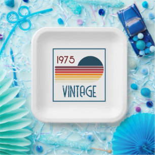 Plato De Papel Vintage 1975 Retro Stripe Sun 50 cumpleaños