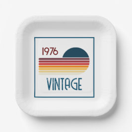 Plato De Papel Vintage 1976 Retro Stripe Sun 50 cumpleaños