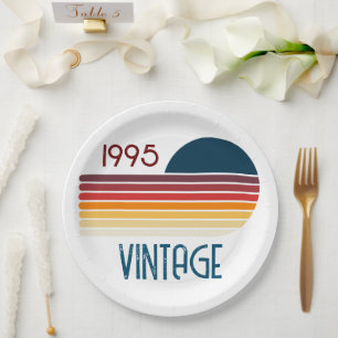 Plato De Papel Vintage 1995 Retro Stripe Sun 30 cumpleaños
