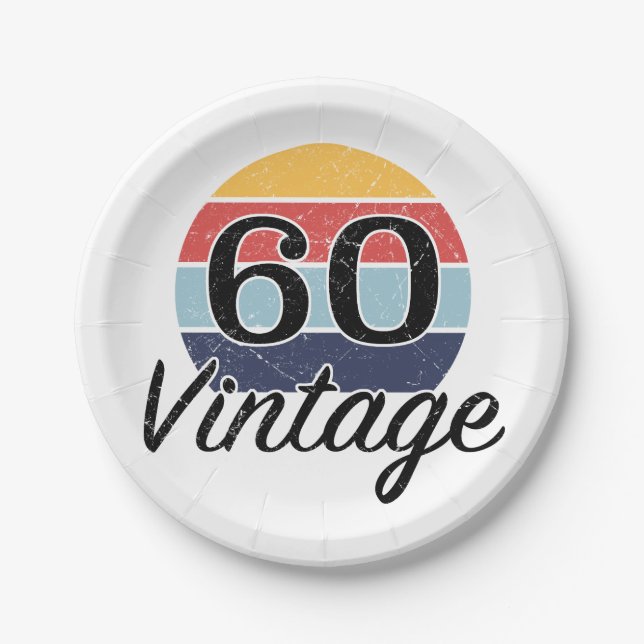 Plato De Papel Vintage 60th Birthday Sunset (Anverso)