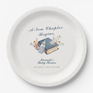 Plato De Papel Vintage A New Chapter Book Bottle Baby Shower