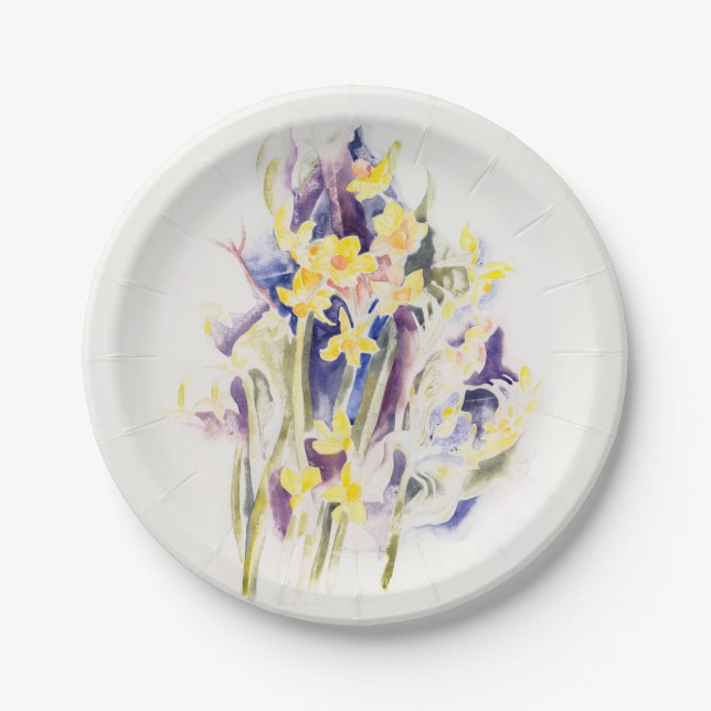 Plato De Papel Vintage acuarela Yellow Daffodils Spring  (Anverso)