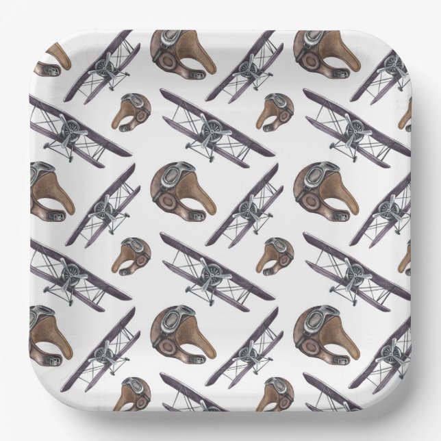 Plato De Papel Vintage Airplane Birday Party (Anverso)