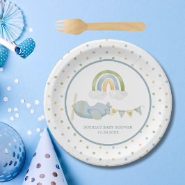Plato De Papel Vintage Airplane Rainbow Clouds Boy Baby Shower 