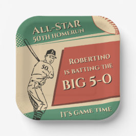 Plato De Papel Vintage All Star Baseball Men 50th Birthday