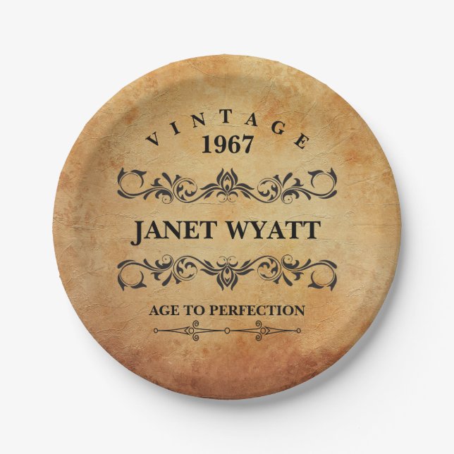 Plato De Papel Vintage Any Age Birday 🎈 Design (Anverso)