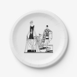Plato De Papel Vintage Art Deco Damas de moda en la playa