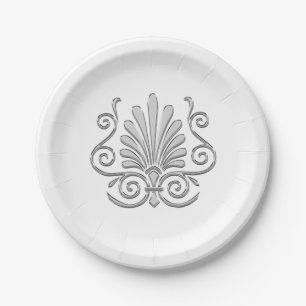 Plato De Papel Vintage Art Deco Plata Pluma Arabesca