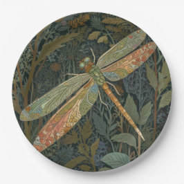 Plato De Papel Vintage art nouveau green gold Dragonfly