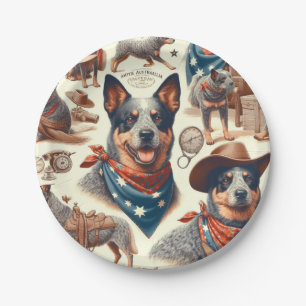 Plato De Papel Vintage Australian Cattle Dog Ilustracion