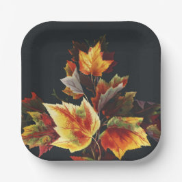 Plato De Papel Vintage Autmn Leaf Motif