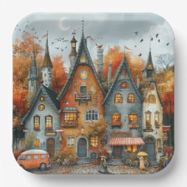 Plato De Papel Vintage Autumn Village
