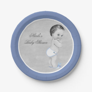 Plato De Papel Vintage azul en colores pastel Little Boy de Baby
