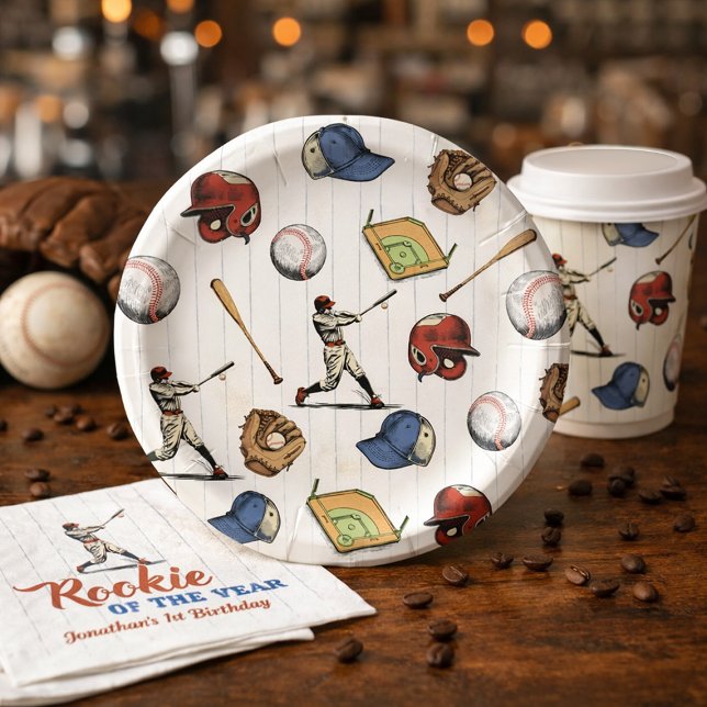 Plato De Papel Vintage Baseball Birthday (Vintage Baseball Birthday Paper Plates)