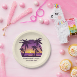 Plato De Papel Vintage Beach Sunset Vacation tumbona durazno