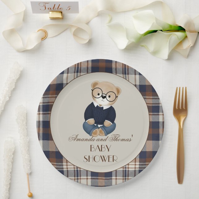 Plato De Papel Vintage Bear Baby Shower  (Boda)