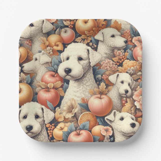 Plato De Papel Vintage Bedlington Terrier Seamless (Anverso)