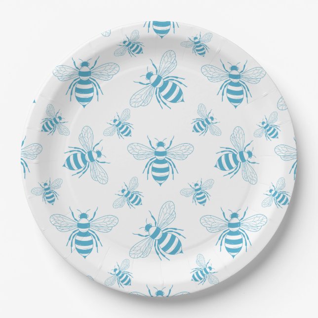 Plato De Papel Vintage Bee Botanical Blue (1) (Anverso)