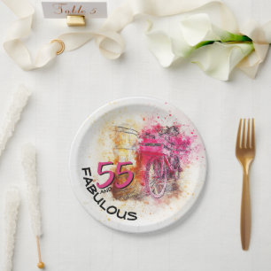 Plato De Papel Vintage Bicicleta Watercolor Fabulous 55th Birthda