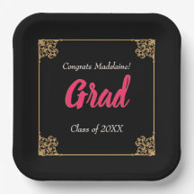Vintage Black Gold Baroque Frame Pink Graduation