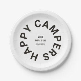 Plato De Papel Vintage Black Happy Campers Camping Trip Personali