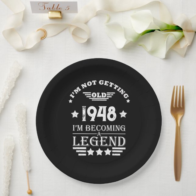 Plato De Papel Vintage blanco negro personalizado de 75 años (Boda)
