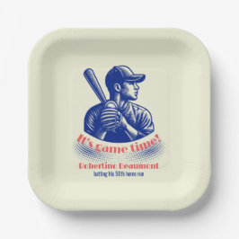 Plato De Papel Vintage Blue Baseball Player Men's 50th Birthday