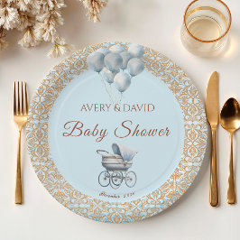 Plato De Papel Vintage Blue Classic Boy Baby Shower