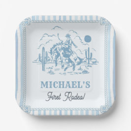Plato De Papel Vintage Blue Cowboy 1st Birthday Party