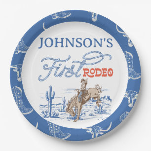 Plato De Papel Vintage Blue Cowboy Primer Rodeo Primer Cumpleaños