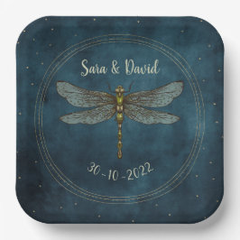 Plato De Papel Vintage Blue Dark Gothic Mystic Dragonfly Boda