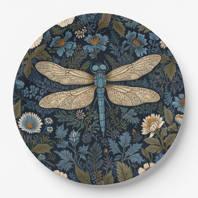 Plato De Papel Vintage blue Dragonfly (Anverso)