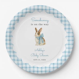 Plato De Papel Vintage Blue Gingham Bunny Boy Baby Shower