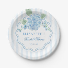 Plato De Papel Vintage Blue Hydrangea Flower Elegant Stripe Wavy