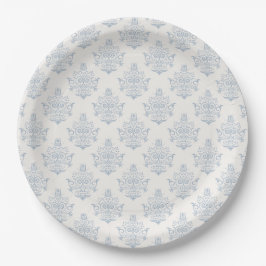 Plato De Papel Vintage Blue Regency Damask Bridal Shower