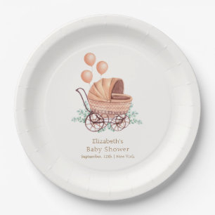 Plato De Papel Vintage Boho Greenery Stroller Balloon Baby Shower