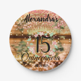 Plato De Papel Vintage Boho Rosa Rústico del Oro Quinceañera Espa