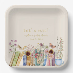 Plato De Papel Vintage Books A New Chapter Baby Shower