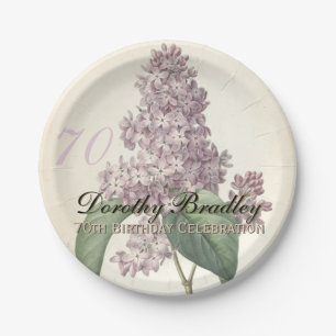 Plato De Papel Vintage Botanical Lilac 70th Birthday Party PP