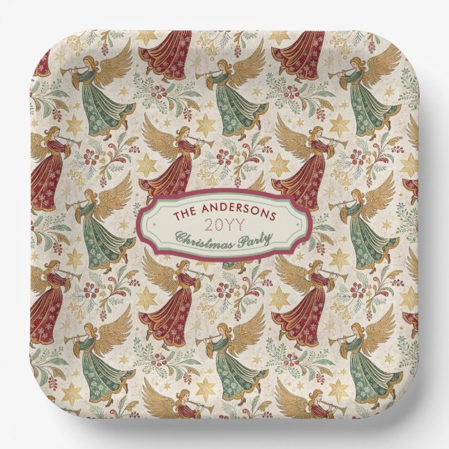 Plato De Papel Vintage Christmas Angels Custom Disposable  (Anverso)