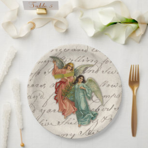 Plato De Papel Vintage Christmas Angels - Scraps victorianos