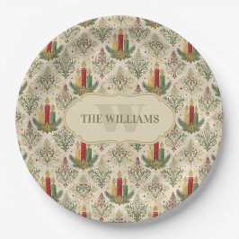 Plato De Papel Vintage Christmas Candles & Ornaments Monograma