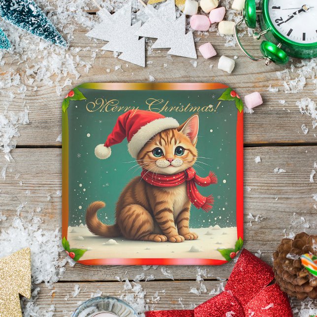Plato De Papel Vintage Christmas Kitten Merry Christmas (Vintage Christmas Kitten Merry Christmas Paper Plates by the Olde Christmas Shoppe)